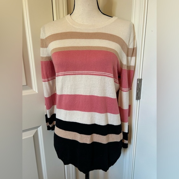 Striped Women's Sweater - Pink, Cream, Black - Picture 1 of 6